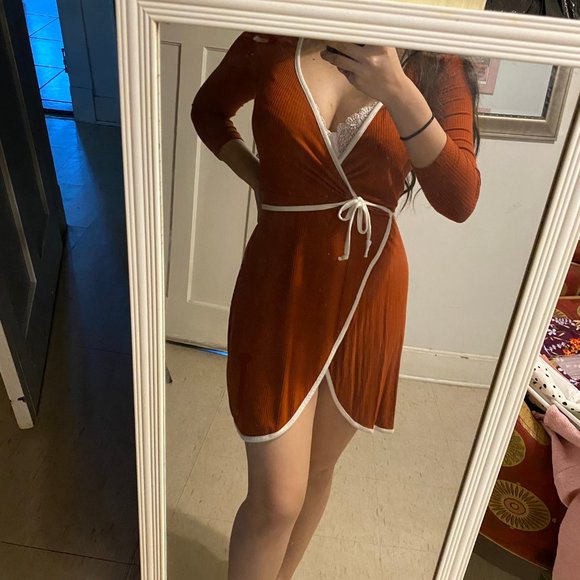 Forever 21 Orange White String Wrap Dress, Small, V neck - Picture 2 of 4